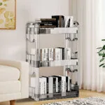 3-SOGA 2X 38x24cm Clear 3 Tier Bookshelf & Cosmetic Storage Organizer Trolley Rack