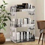 4-SOGA 2X 38x24cm Clear 3 Tier Bookshelf & Cosmetic Storage Organizer Trolley Rack