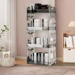 4-SOGA 38x24cm Clear 4 Tier Bookshelf & Cosmetic Storage Organizer Trolley Rack
