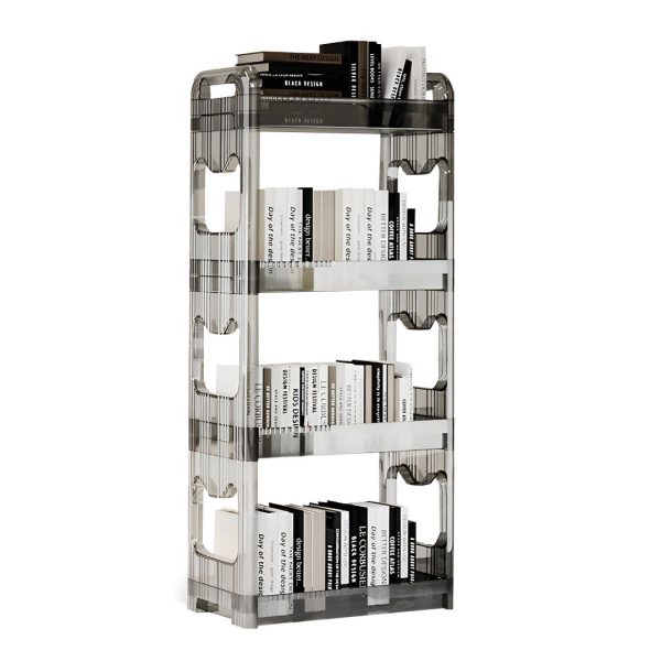 1-SOGA 38x24cm Clear 4 Tier Bookshelf & Cosmetic Storage Organizer Trolley Rack