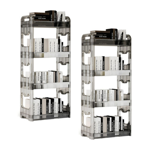 1-SOGA 2X 38x24cm Clear 3 Tier Bookshelf & Cosmetic Storage Organizer Trolley Rack