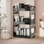 3-SOGA 38x24cm Black 3 Tier Bookshelf & Cosmetic Storage Organizer Trolley Rack