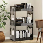 2-SOGA 2X 38x24cm Black 3 Tier Bookshelf & Cosmetic Storage Organizer Trolley Rack