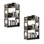 1-SOGA 2X 38x24cm Black 3 Tier Bookshelf & Cosmetic Storage Organizer Trolley Rack