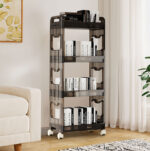3-SOGA 2X 38x24cm Black 3 Tier Bookshelf & Cosmetic Storage Organizer Trolley Rack