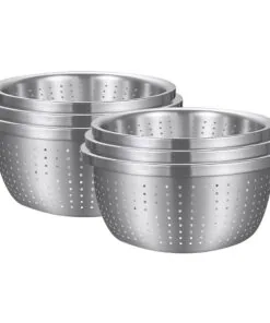 1-SOGA 2X Stainless Steel Nesting Basin Colander Perforated Kitchen Sink Washing Bowl Metal Basket Strainer Set of 3