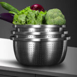 4-SOGA 2X Stainless Steel Nesting Basin Colander Perforated Kitchen Sink Washing Bowl Metal Basket Strainer Set of 3