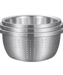 1-SOGA Stainless Steel Nesting Basin Colander Perforated Kitchen Sink Washing Bowl Metal Basket Strainer Set of 3