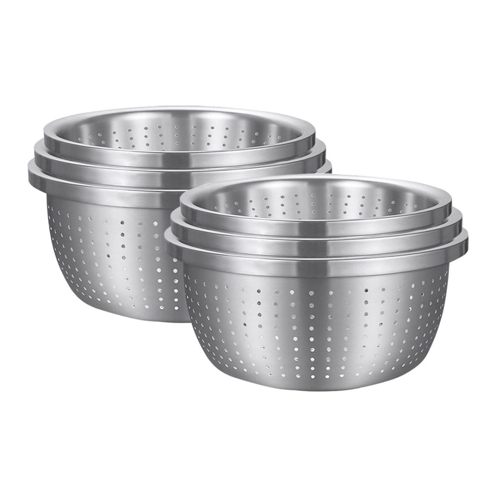 1-SOGA 2X Stainless Steel Nesting Basin Colander Perforated Kitchen Sink Washing Bowl Metal Basket Strainer Set of 3