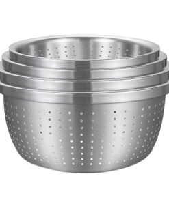 1-SOGA Stainless Steel Nesting Basin Colander Perforated Kitchen Sink Washing Bowl Metal Basket Strainer Set of 4
