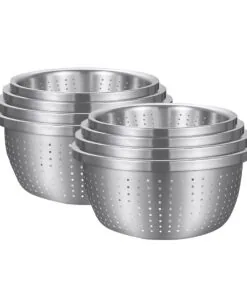 1-SOGA 2X Stainless Steel Nesting Basin Colander Perforated Kitchen Sink Washing Bowl Metal Basket Strainer Set of 4