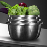 4-SOGA 2X Stainless Steel Nesting Basin Colander Perforated Kitchen Sink Washing Bowl Metal Basket Strainer Set of 4