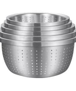 1-SOGA Stainless Steel Nesting Basin Colander Perforated Kitchen Sink Washing Bowl Metal Basket Strainer Set of 5