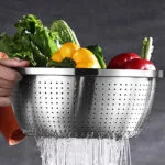 3-SOGA 2X Stainless Steel Nesting Basin Colander Perforated Kitchen Sink Washing Bowl Metal Basket Strainer Set of 5