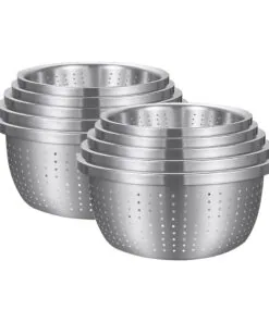 1-SOGA 2X Stainless Steel Nesting Basin Colander Perforated Kitchen Sink Washing Bowl Metal Basket Strainer Set of 5