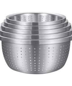 1-SOGA Stainless Steel Nesting Basin Colander Perforated Kitchen Sink Washing Bowl Metal Basket Strainer Set of 5
