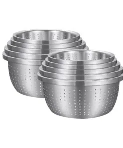 1-SOGA 2X Stainless Steel Nesting Basin Colander Perforated Kitchen Sink Washing Bowl Metal Basket Strainer Set of 5