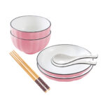 1-SOGA Pink Japanese Style Ceramic Dinnerware Crockery Soup Bowl Plate Server Kitchen Home Decor Set of 4