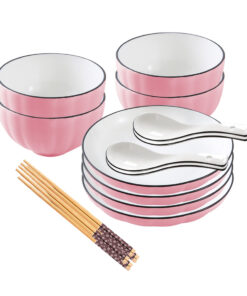 1-SOGA Pink Japanese Style Ceramic Dinnerware Crockery Soup Bowl Plate Server Kitchen Home Decor Set of 8