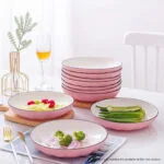 4-SOGA Pink Japanese Style Ceramic Dinnerware Crockery Soup Bowl Plate Server Kitchen Home Decor Set of 9