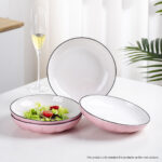 3-SOGA Pink Japanese Style Ceramic Dinnerware Crockery Soup Bowl Plate Server Kitchen Home Decor Set of 10