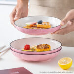 5-SOGA Pink Japanese Style Ceramic Dinnerware Crockery Soup Bowl Plate Server Kitchen Home Decor Set of 10