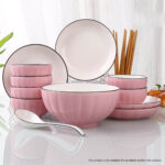 6-SOGA Pink Japanese Style Ceramic Dinnerware Crockery Soup Bowl Plate Server Kitchen Home Decor Set of 10