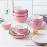 8-SOGA Pink Japanese Style Ceramic Dinnerware Crockery Soup Bowl Plate Server Kitchen Home Decor Set of 10