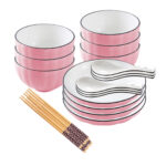 1-SOGA Pink Japanese Style Ceramic Dinnerware Crockery Soup Bowl Plate Server Kitchen Home Decor Set of 10