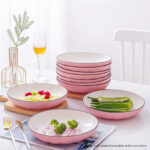 4-SOGA Pink Japanese Style Ceramic Dinnerware Crockery Soup Bowl Plate Server Kitchen Home Decor Set of 12