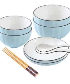 1-SOGA Blue Japanese Style Ceramic Dinnerware Crockery Soup Bowl Plate Server Kitchen Home Decor Set of 6