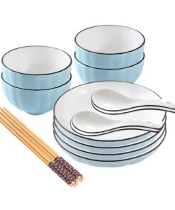1-SOGA Blue Japanese Style Ceramic Dinnerware Crockery Soup Bowl Plate Server Kitchen Home Decor Set of 8