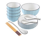 1-SOGA Blue Japanese Style Ceramic Dinnerware Crockery Soup Bowl Plate Server Kitchen Home Decor Set of 9