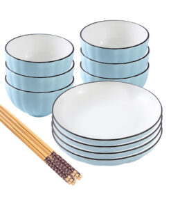 1-SOGA Blue Japanese Style Ceramic Dinnerware Crockery Soup Bowl Plate Server Kitchen Home Decor Set of 10