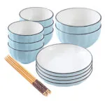 1-SOGA Blue Japanese Style Ceramic Dinnerware Crockery Soup Bowl Plate Server Kitchen Home Decor Set of 12