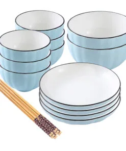 1-SOGA Blue Japanese Style Ceramic Dinnerware Crockery Soup Bowl Plate Server Kitchen Home Decor Set of 12
