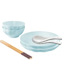 1-SOGA Light Blue Japanese Style Ceramic Dinnerware Crockery Soup Bowl Plate Server Kitchen Home Decor Set of 4