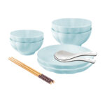 1-SOGA Light Blue Japanese Style Ceramic Dinnerware Crockery Soup Bowl Plate Server Kitchen Home Decor Set of 6