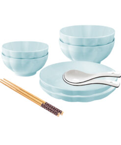 1-SOGA Light Blue Japanese Style Ceramic Dinnerware Crockery Soup Bowl Plate Server Kitchen Home Decor Set of 6