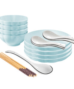 1-SOGA Light Blue Japanese Style Ceramic Dinnerware Crockery Soup Bowl Plate Server Kitchen Home Decor Set of 8