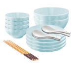1-SOGA Light Blue Japanese Style Ceramic Dinnerware Crockery Soup Bowl Plate Server Kitchen Home Decor Set of 10