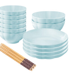 1-SOGA Light Blue Japanese Style Ceramic Dinnerware Crockery Soup Bowl Plate Server Kitchen Home Decor Set of 12