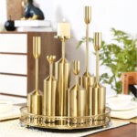 3-SOGA 6pcs Gold Iron Taper Luxury Candlestick Candle Holder Stand Pillar