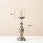 2-SOGA 37.4cm Glass Candlestick Candle Holder Stand Pillar Glass/Iron Metal