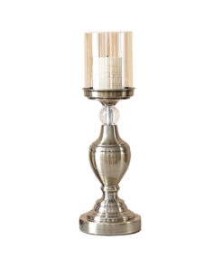 1-SOGA 37.4cm Glass Candlestick Candle Holder Stand Pillar Glass/Iron Metal