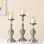 4-SOGA 37.4cm Glass Candlestick Candle Holder Stand Pillar Glass/Iron Metal