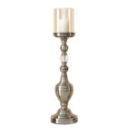 1-SOGA 49.5cm Glass Candlestick Candle Holder Stand Pillar Glass/Iron Metal