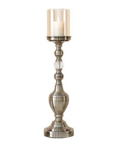 1-SOGA 49.5cm Glass Candlestick Candle Holder Stand Pillar Glass/Iron Metal