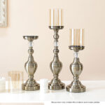5-SOGA 49.5cm Glass Candlestick Candle Holder Stand Pillar Glass/Iron Metal