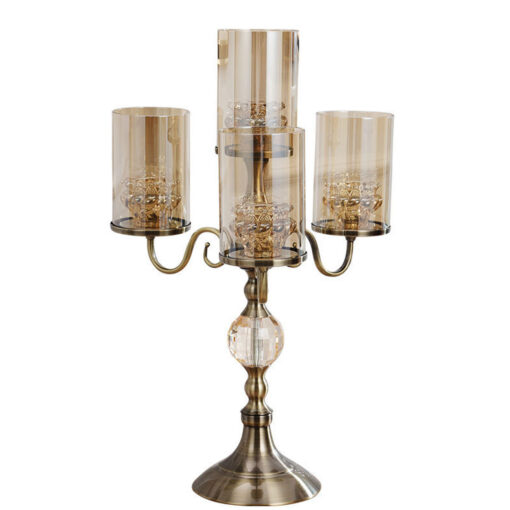 1-SOGA 58cm 4-Slots Glass Candlestick Candle Holder Stand Pillar Glass/Iron Metal